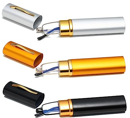 Hubeye 3 Paars Metall Lesebrille Mini Kompakt Leicht Federscharnier Schmal Klassische Lesehilfe Brille mit Metall Etui 2.00