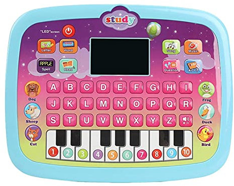Kids English Tablet Learning Educational Toy with LCD Screen Display, Music & Lights, Learn English Alphabet Toy with Animals, Food, Fruits, Characters, Goods for Preschool Boys Girls 1-4 Years Old