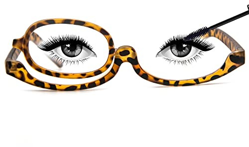 Kodilin Damen tragbare drehbare Faltbare Make-up Brille, Lesebrille, Make-up-Lesehilfe für Frauen,Drehbare Einscheiben-Schminkbrille + Schildpatt 3.5