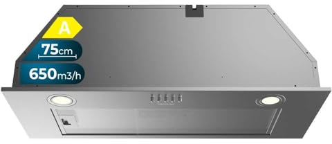 Cecotec Campana Extractora 75cm Integrada Bolero Flux IM 756500 Inox A. Potencia Succión 650m3/h, Motor 165W, Control Mecánico, 3 Niveles de Potencia, Luz y Filtro de Carbono, Inox