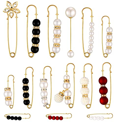 Pvczool 15 Stück Serie-Clips, Sicherheitsnadeln, , weiße Perle, Brosche, Kleid, Klammer, Hut, Schal, Nadel, Strass, Emaille, Broschen