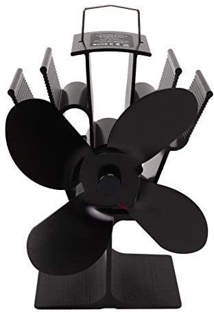 Ventilatore per Camino Nero, Ventilatore per Stufa in Lega di Alluminio a 4 Pale, Pratico Ventilatore per Stufa a Legna per Bruciatore a Legna, Stufa a Legna, Pellet, Camino, Resistente Alle Alte Temp