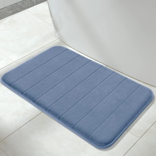 Yimobra Badematte rutschfest, 80 x 50 cm, Super Wasseraufnahme, Dick, Maschinenwaschbar, Leicht zu Trocknen Badezimmerteppich – Denim Blau