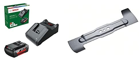 Bosch Starter-Set 36V (1 Akku 36V 2,0 Ah, Ladegerät AL 36V-20, im Karton) & Ersatzmesser für Rotak 32 LI/Rotak 32 LI HP