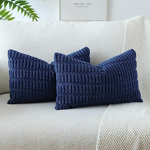 JOTOM 2er Set Kordsamt Weicher Kissenbezüge Moderne Kissenhüllen Dekorative Sofakissen Dekokissen Zierkissenbezug für Wohnzimmer Sofa Schlafzimmer Dunkelblau 40x60 cm