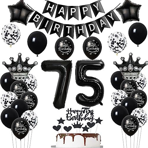 75. Geburtstag Dekoration Schwarz Tortendeko 75. Geburtstag Mann Luftballon 75 Geburtstag Frauen Mann deko torte 75. Geburtstag Mann Frauen Ballon Geburtstagsdeko 75 Jahre Frau Männer Schwarz