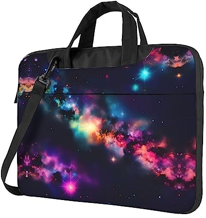 PIXOLE Bunte Musiknoten-bedruckte Laptop-Tasche für Damen, 39,6 cm (15,6 Zoll), Computer-Tragetasche, Büro-Handtasche, Schultertasche, Farbiges Galaxy, 14 inch
