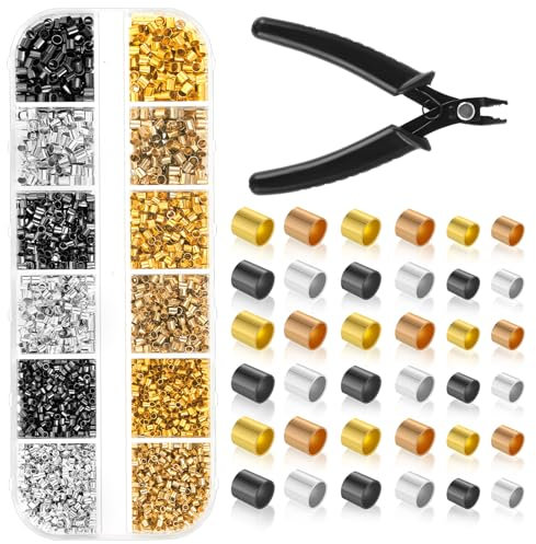 DIVINA VITAE Crimp Beads for Jewelry Making, 2200 Pcs Crimp Bead with Crimping Pliers Crimp Tubes Jewelry Making Kits for Earrings Necklace Bracelet DIY (3 Sizes, 4 Colors)