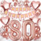 80th Birthday Decorations for Women, Rose Gold 40 Inch Number 80 Foil Birthday Balloons with Happy Birthday Banner and Butterfly Stickers