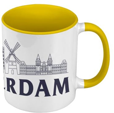 Amsterdam Minimalist Travel Niederlande Tourismus Tasse mit Henkel und farbigem Innenfutter, Gelb