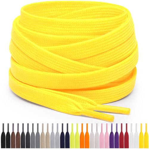 Miscly Lacets Plats Pour Baskets, Plusieurs Longueurs et Couleurs Disponibles (Jaune, 137 cm)