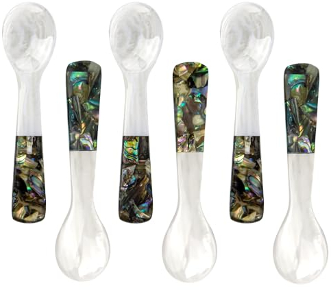 DUEBEL Lot de 6 cuillères à caviar avec manche en ormeau, cuillères en nacre de 10,2 cm pour service du caviar, service des œufs, restauration et vaisselle de restaurant