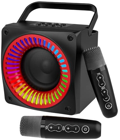Macchina Karaoke per Bambini Adulti, Altoparlante Bluetooth Portatile 2 Microfoni Wireless UHF Supporto AUX/USB/TF,per Feste in Casa, Matrimoni, Chiesa, Picnic, Esterno/Interno