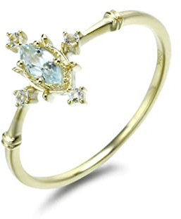 Lieson Eheringe für Frauen, Frauen Ringe Gold 750 18K Blatt Design Aquamarin mit Moissanit Freundschaftsringe Gelbgold Gr. 60 (19.1)