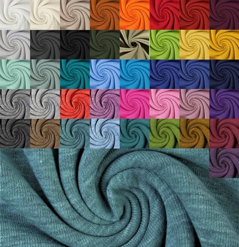 Wintersweat Meterware Uni - Sweatshirt Stoff meliert - Baumwoll Sweat zweifarbig - weicher Stoff für Pullover/Hoodies - ÖkoTex 100 *Ab 50cm, Farbe: 024 weiß Petrol