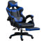 Gio Arreda Sedia da Gaming Reclinabile, Poltrona Ufficio girevole, con rotelle, ergonomica, poggiatesta e cuscino lombare, Portata: 125kg (Blu & Nero, Reclinabile + Poggiapiedi)