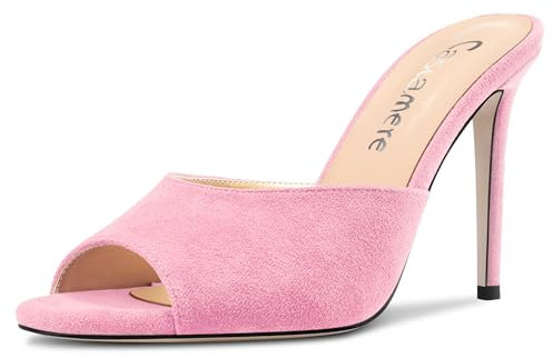 Castamere Femmes Haut High Aiguille Talon Heel Ouvert Bout Slip-on Sandales Dress Bureau Décontracté Mules Chaussures 10 CM Heels Rose A 42 EU