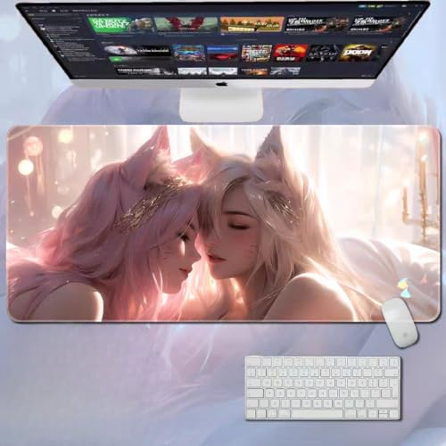 LOL Großes Gaming-Mauspad mit strapazierfähiger, rutschfester Unterseite aus Naturkautschuk, wasserdichtes Tastatur-Pad, Schreibtischunterlage für Gamer, Büro und Zuhause (Ahri 3)