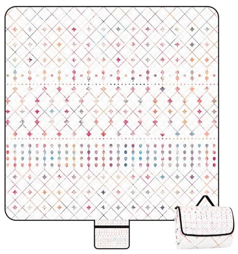 Jopee Picknickdecke Wasserdicht, 200x200cm Waschbar Stranddecke Sandfrei mit Tragegriff, Leicht und Tragbar Strandmatte für 4-6 Personen, Picknick Decke für Strand, Camping, Park - Bunte Geometrische