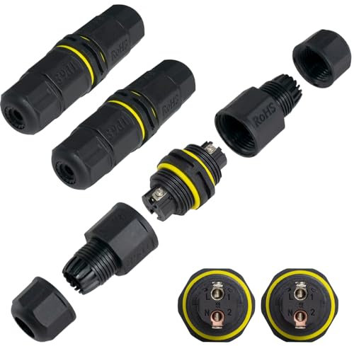 Duttek IP68 Outdoor Waterproof Electrical Wire Connector, Outdoor Junction Box 2Pin M20 Plug for Ø3mm 4.5-10mm (AC 400V, 17.5A) Cable Diameter Waterproof Extension Cord Connector Repair kit 2 Pack