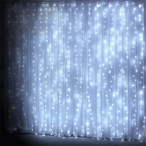 Glowster Luces planas de cortina 3AA, blanco frío, 1m x 1m, ideales para decorar espacios y crear ambiente en fiestas o eventos.