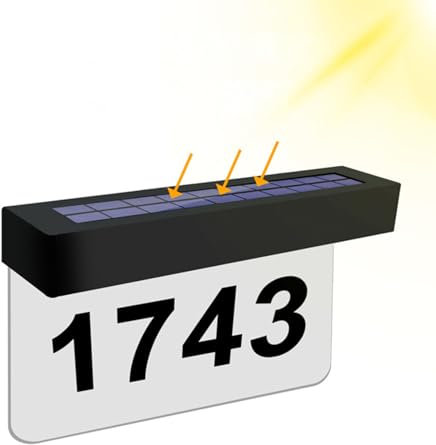 Gevvnss Hausnummer Beleuchtet Solar,Beleuchtete Hausnummern mit LED Beleuchtung,2 Farben,IP65 Wasserdicht,Hausnummernschild mit Buchstaben A-H,Ziffern 0-9,31,4x18,4x7cm