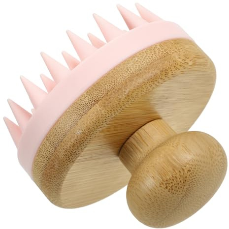 Kopfhautbürste aus Bambus und Silikon, Rosa, für Haarwäsche | Massagefunktion, Liegt in Hand, Sanfte Pflege, Kompakte Bürste für Tägliche Routine