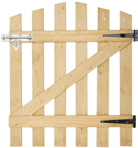INMOZATA Garden Gate Wooden Pedestrian Gate with Gate Lock and Hinge, 2.5ft Wide x 3ft High (76cm Wide x 90cm High)