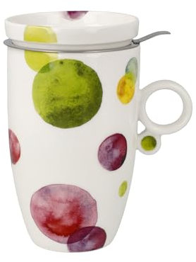 Goebel Colori Mix 23-123-38-1 Tasse à thé avec couvercle et passoire en porcelaine fine agréablement légère, passe au lave-vaisselle, capacité 0,45 l, dimensions : 12 x 8,5 x 15 cm,