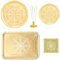 OH YEAH - Vajilla Navidad Cartón Ecológico - Kit 12 Personas - Decoración Navidad Winter Oro - Pack 68 uds - Temática Navideña - Ideal para Nochebuena, Fiestas y Cenas Especiales