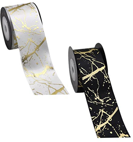 HAWILLOSCH 2 Rolls Hot Stamping Packaging Tape Bronzed Polyester Packaging Ribbon for Birthday DIY Ribbon for Wrapping Flowers and