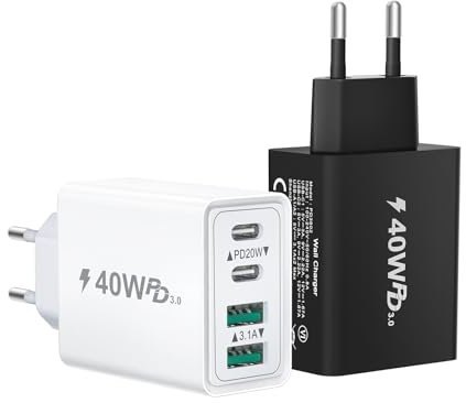 [2 Pack] USB C Ladegerät, 40W 4-Port Netzteil USBC Mehrfach Ladegerät für iPhone 16 15 Pro Max 14 13 12 11, Samsung S24 23, Schnellladegerät USB C Stecker Charger Ladestecker Ladeadapter