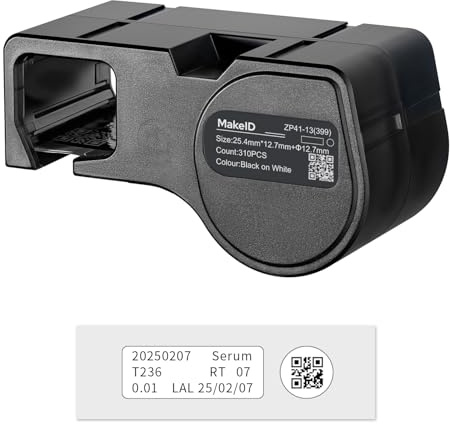 MakeID Nylon-Klebende Etiketten für Industrie-Etikettendrucker D50 – Schwarz auf Weiß, 25,4 x 12,7 mm + φ12,7 mm (310 Stück), Innen-/Außeneinsatz, Sicherheit, Asset-Tracking, Elektrokennzeichnung