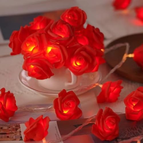 LED Rose Flower String Lights, Flower Fairy String Light, LED Pink Rose Flower String Lights, Battery Operated Decorative Lamp(Red Rose)
