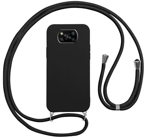 Vauki Funda con Cuerda para Xiaomi Poco X3 NFC/X3/X3 Pro, Carcasa Silicona AntiChoque con Correa, Case con Ajustable Colgante Collar Cordón Suave Cuello para Xiaomi Poco X3 Pro Móvil Teléfono, Negro