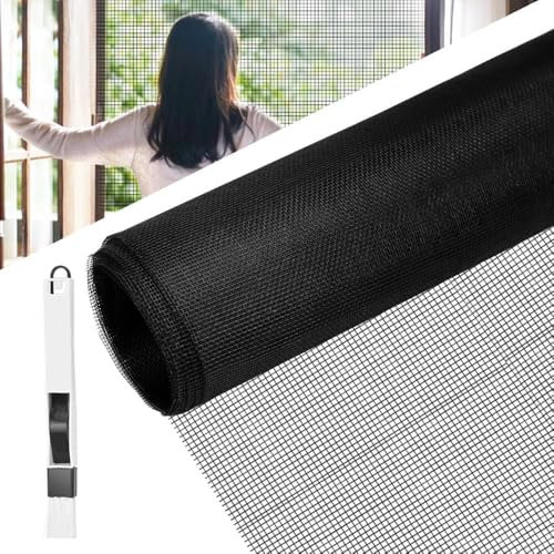 BUZIFU Moustiquaire Fenêtre 100x120cm Moustiquaire en fibre de verre Rouleau Moustiquaire Maille d'Écran Anti-Mouches Filet Écran Insecte DIY Moustiquaire pour fenêtres et portes(Noir)