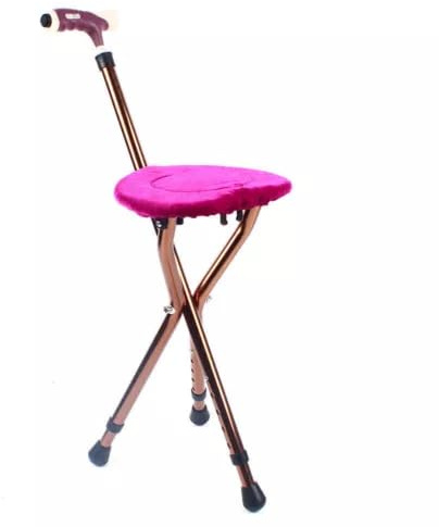 Donened - Walking Stick with Seat, Foldable Walking Stick Chair with LED Night Light & Cushion Cover, Adjustable Height, Cane Stool for Elderly Men, Disabled, max Load 100kg