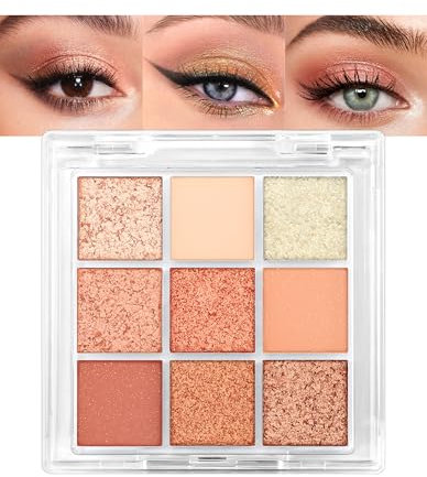 Erinde Palette di ombretti glitterati – 9 colori, impermeabile, a lunga durata, con glitter, palette di trucchi per occhi, crema a lunga durata #02