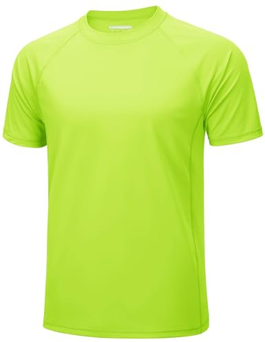 MAGCOMSEN Sun Protection Shirts for Men UPF 50+ Short Sleeve Rashguard Shirt Fishing Hiking Running Fluorescent Green, S