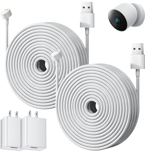 2 Pack 25ft/7.5m Power Cable Compatible with Google Nest Cam Battery2nd Gen | Weatherproof Power Adapter for Continuously Charging of Nest Cam, 5V 2A Outdoor or Indoor Charger Cable
