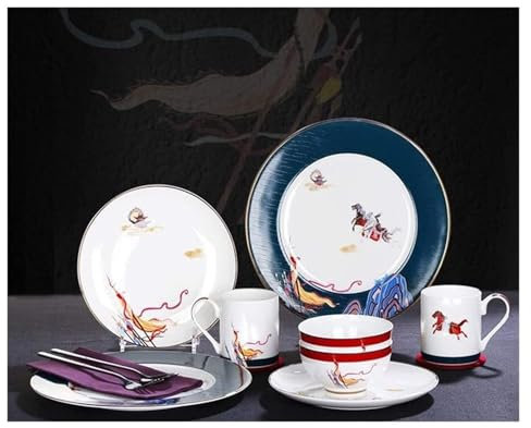 SnamicE Juego de Platos de Comedor, vajilla de Porcelana, Servicio Vintage para 2, Juego de vajilla de Porcelana de Estilo Chino de 16 Piezas, Juego de Cena súper Blanco,