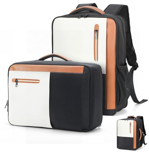 Lekespring 2-in-1 Laptop Rucksack Handgepäck Rucksack Damen, Abnehmbar in eine 17,3 Zoll Laptoptasche und einen Reiserucksack, Erweiterbar Rucksack Handgepäck Flugzeug für Business Reisen-Beige/Braun