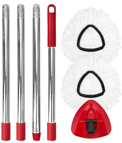 Mop Head Replacement Set for O-Ceda EasyWring 1-Tank System, Includes 2 Spin Mop Replacement Head, 1 Mop Handle (30-58in Adjustable 4-Section Pole), 1 Spin Mop Base
