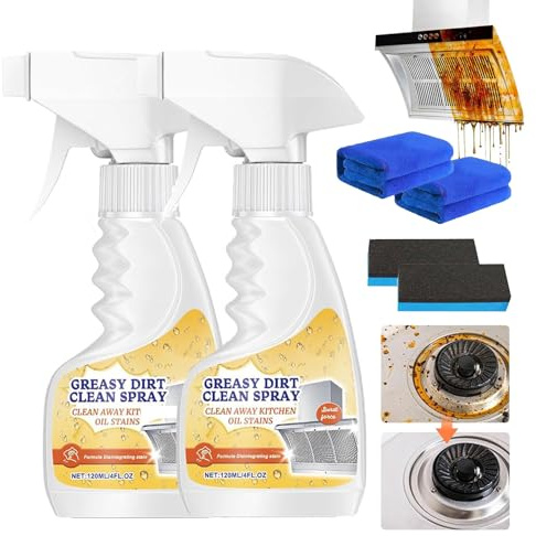 Greasy Dirt Clean Spray, Clean up Kitchen Oil Stains Spray, Heavy Oil Cleaner Stain, Professional Easy off Oven Cleaner Heavy Duty, Fume Free Oven Cleaner for Oven, Stove & More (2, 120ml)