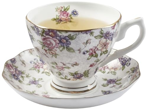 Lawnrden Bone China Tea Cups, Bone China Tea Set, Elegant Floral Cup and Saucer, Practical Dining Tableware for Home Kitchen, Ideal Gifts