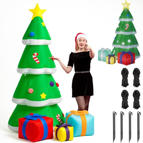 BAKAJI Gonfiabile Albero di Natale XXL per Esterni ed Interni, Autogonfiante Natalizio con Kit di Istallazione Rapida, Picchetti e Corde, Illuminazione Led Protezione IP44, Giardino, Vetrine (240 cm)