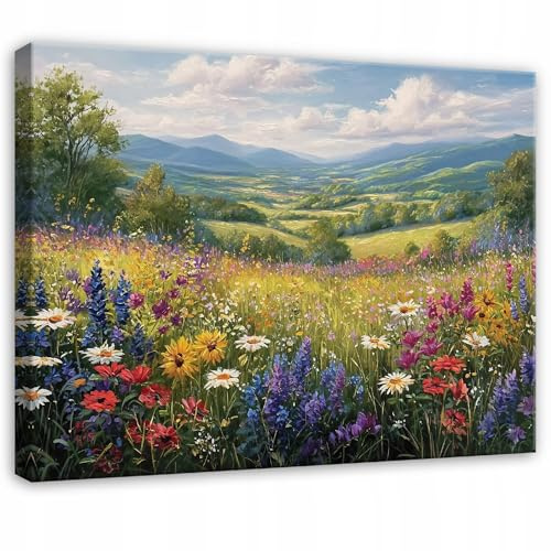 WallArena Leinwand Bilder Wiese Blumen 60x40 cm | Leinwandbilder, Bild auf leinwand, Format: 60x40 cm (BxH) - einteilig auf Canvas Leinwand. Das Leinwand Bilder ist in