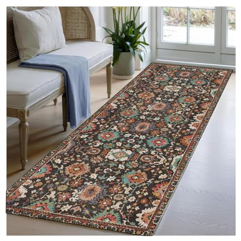 BORKOY Teppich Läufer Flur Lang 80x300cm Bunt Ethno Design rutschfest Waschbar Weich Bettvorleger für Küche Wohnzimmer Schlafzimmer Korridor Flurteppich Küchenläufer Teppichläufer Flurläufer