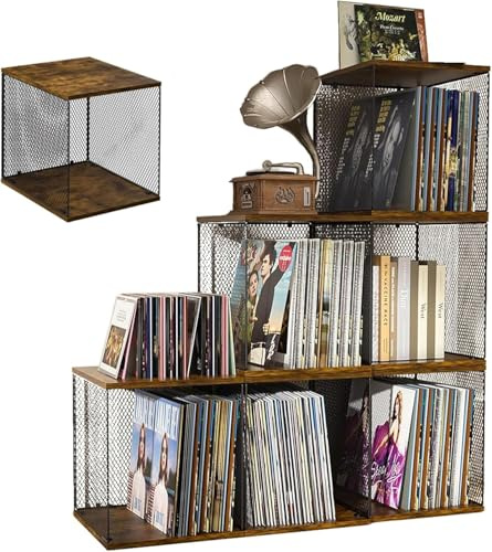 Zertylre 6 Würfel Vinyl Record Aufbewahrungsbox, DIY Stapelbares 12-Zoll-Plattenregal für 240-330 Schallplatten, Album-Aufbewahrungsbox, natürliches Holz, geeignet für Schlafzimmer, Wohnzimmer usw