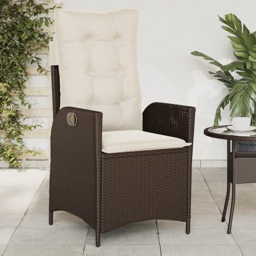 Frdhee Gartenstuhl Hochlehner, Gartensessel Verstellbar mit Kissen Braun Poly Rattan Garten Loungemöbel Set für Garten, Wohnzimmer, Hof, Terrasse und Balkon